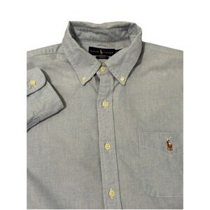 Polo Ralph Lauren Men Large Light Blue Button Down Long Sleeve Shirt Slim Fit